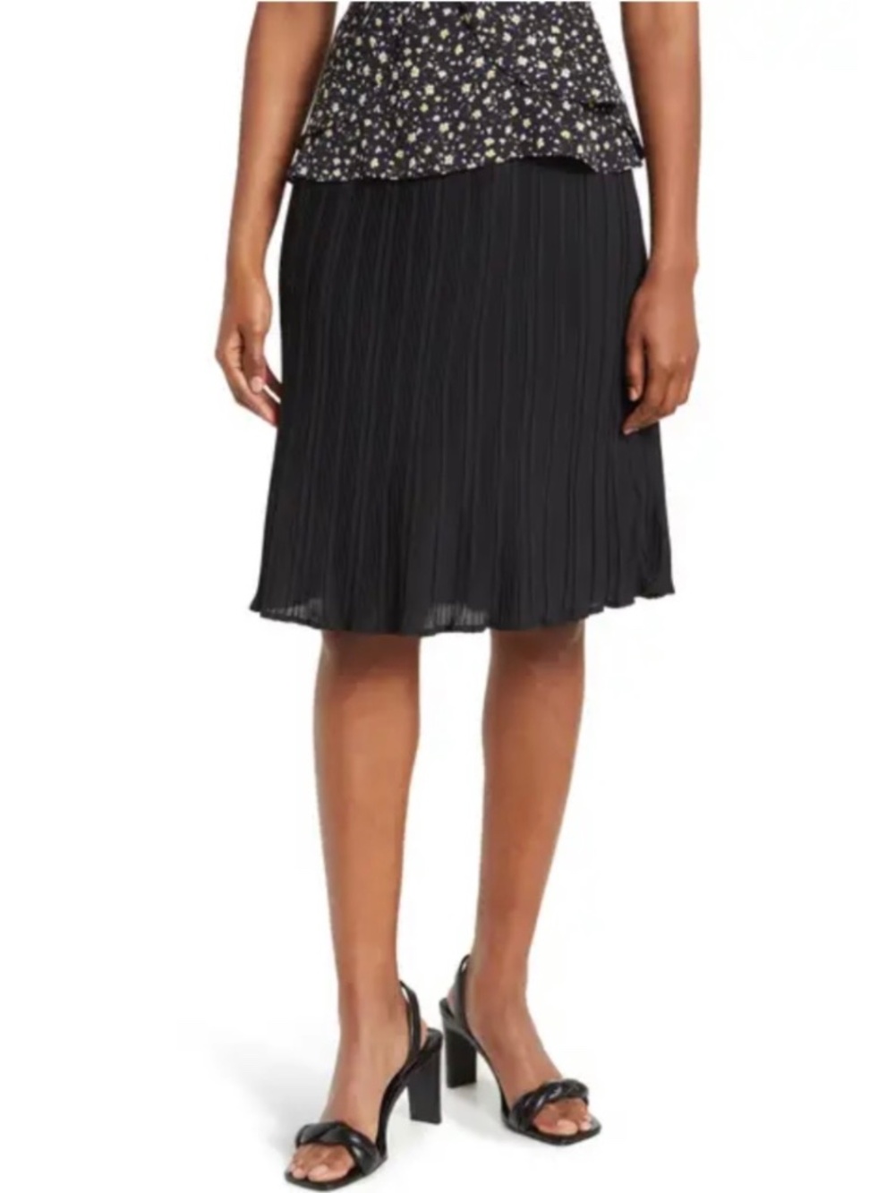 Pleione Pleated Pull On Midi Skirt Black SZ L